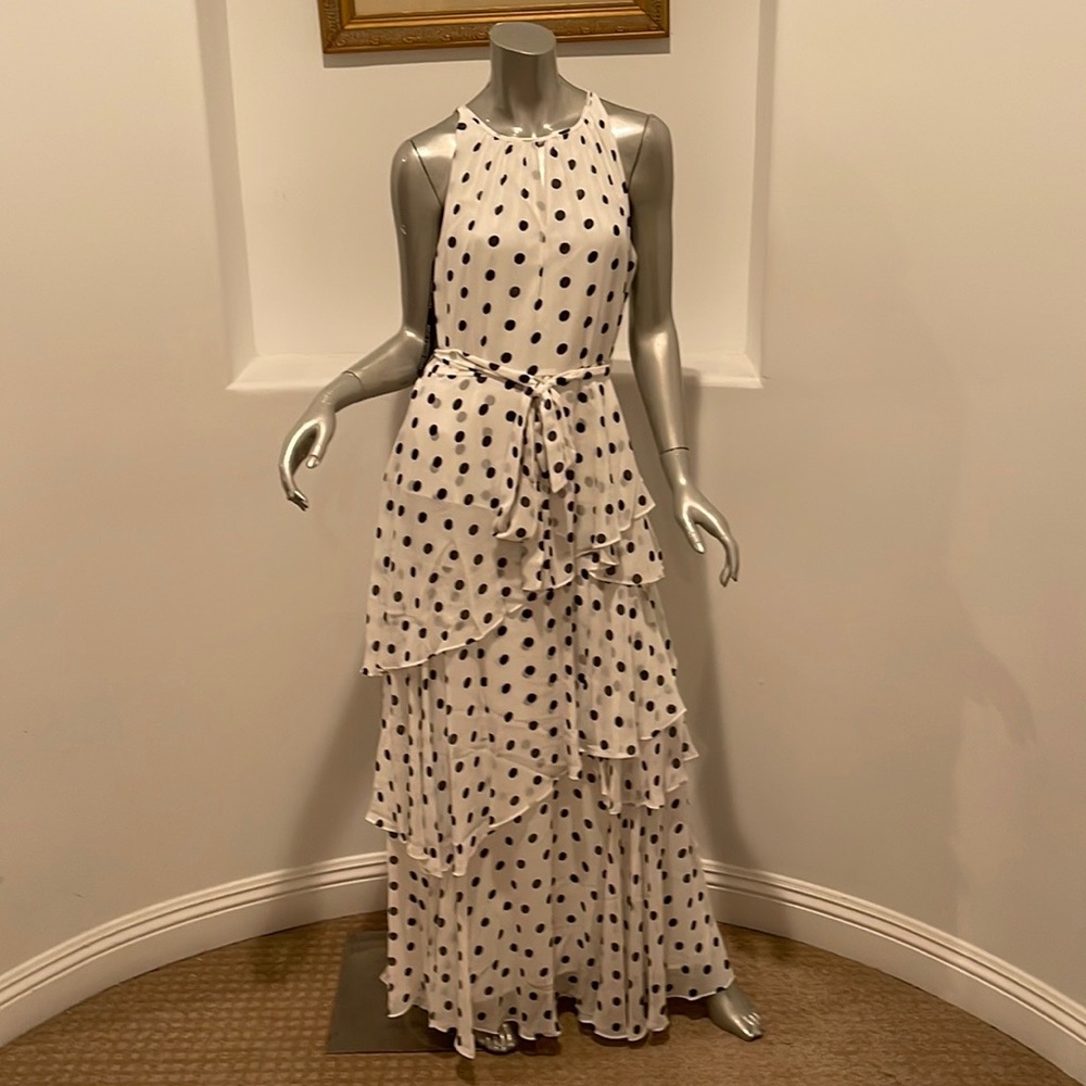 Tahari Arthur S. Levine Polka Dot Tiered Maxi Dress NWT Cocktail Party Size 8